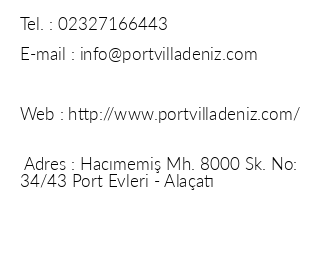 Port Villa Deniz Alaat iletiim bilgileri